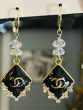 Black and Gold Crystal Drop Earrings